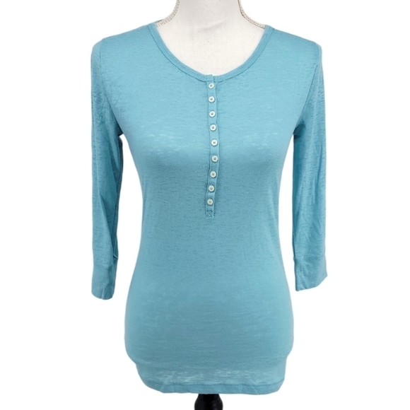 Victoria Secret Light Blue w/ Sparkle Henley Tee Size S - Picture 1 of 10